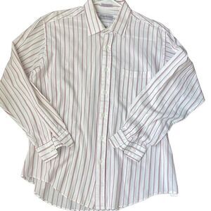 Cambridge Mens Button‎ Down Shirt Striped Long Sleeve Red White 17.5 / 34/35
